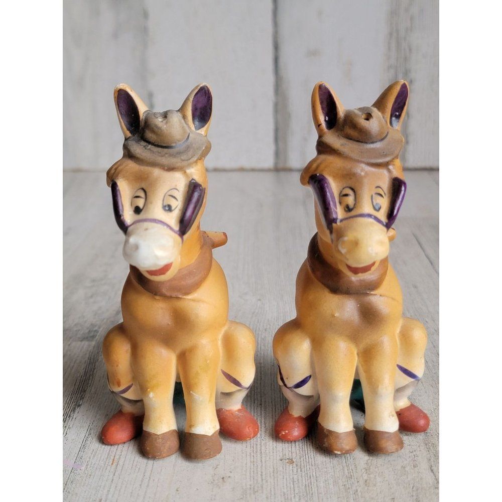 Vintage Japan donkey mule ceramic‎ salt shakers